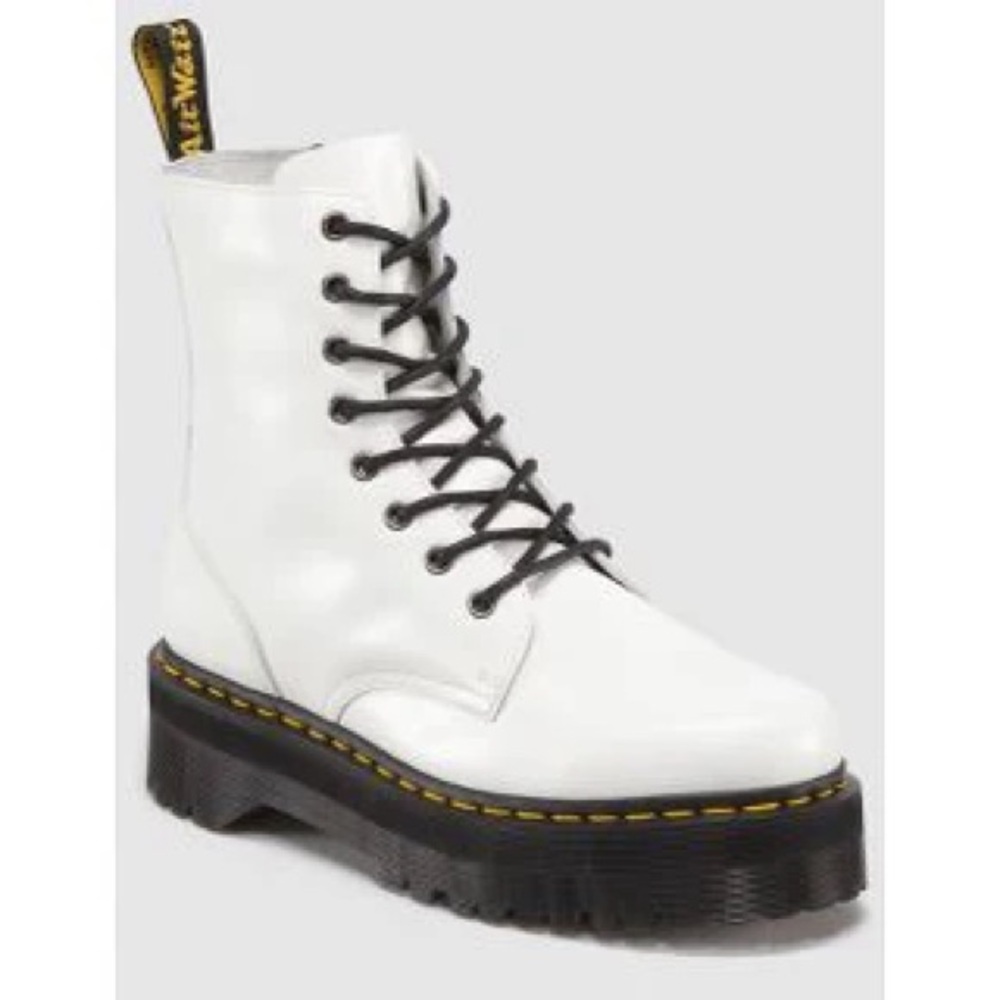 Dr. Martens White Leather Platform Lace-Up Combat Boots